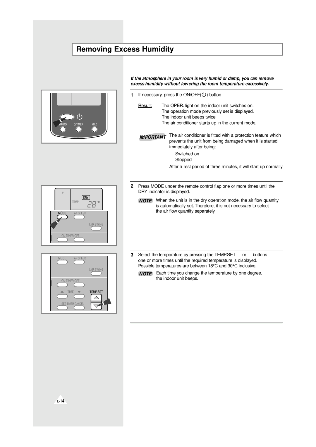 Samsung XAPH2807ER-SEF, XAPH2807ER-XEP manual Removing Excess Humidity 