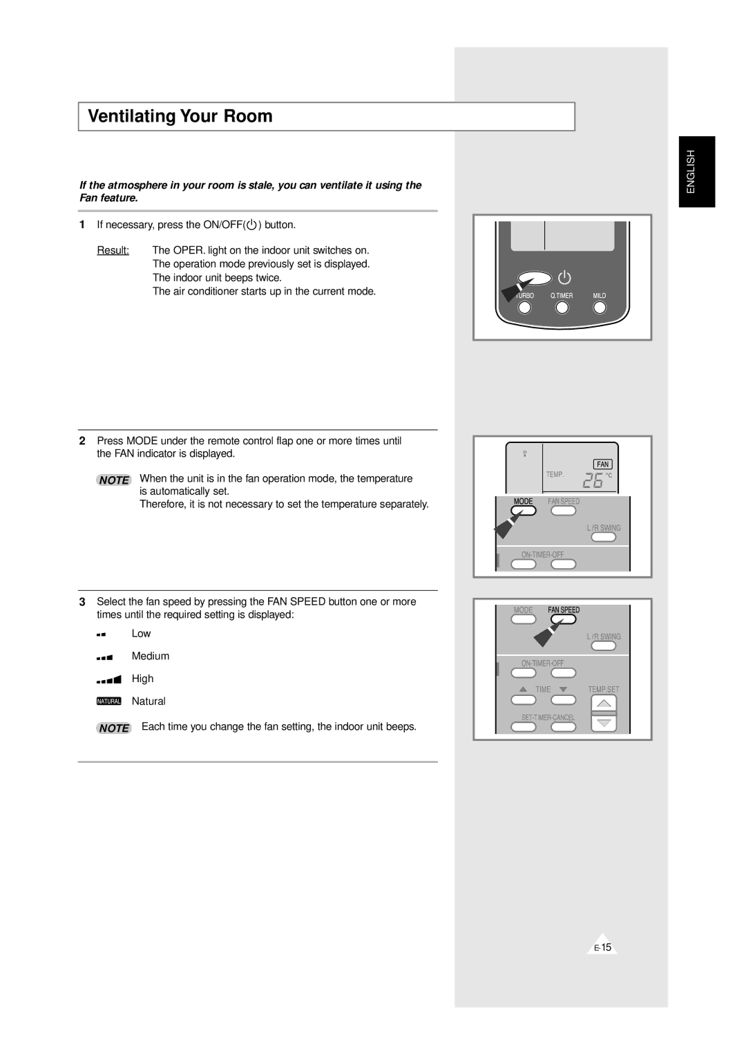 Samsung XAPH2807ER-XEP, XAPH2807ER-SEF manual Ventilating Your Room 