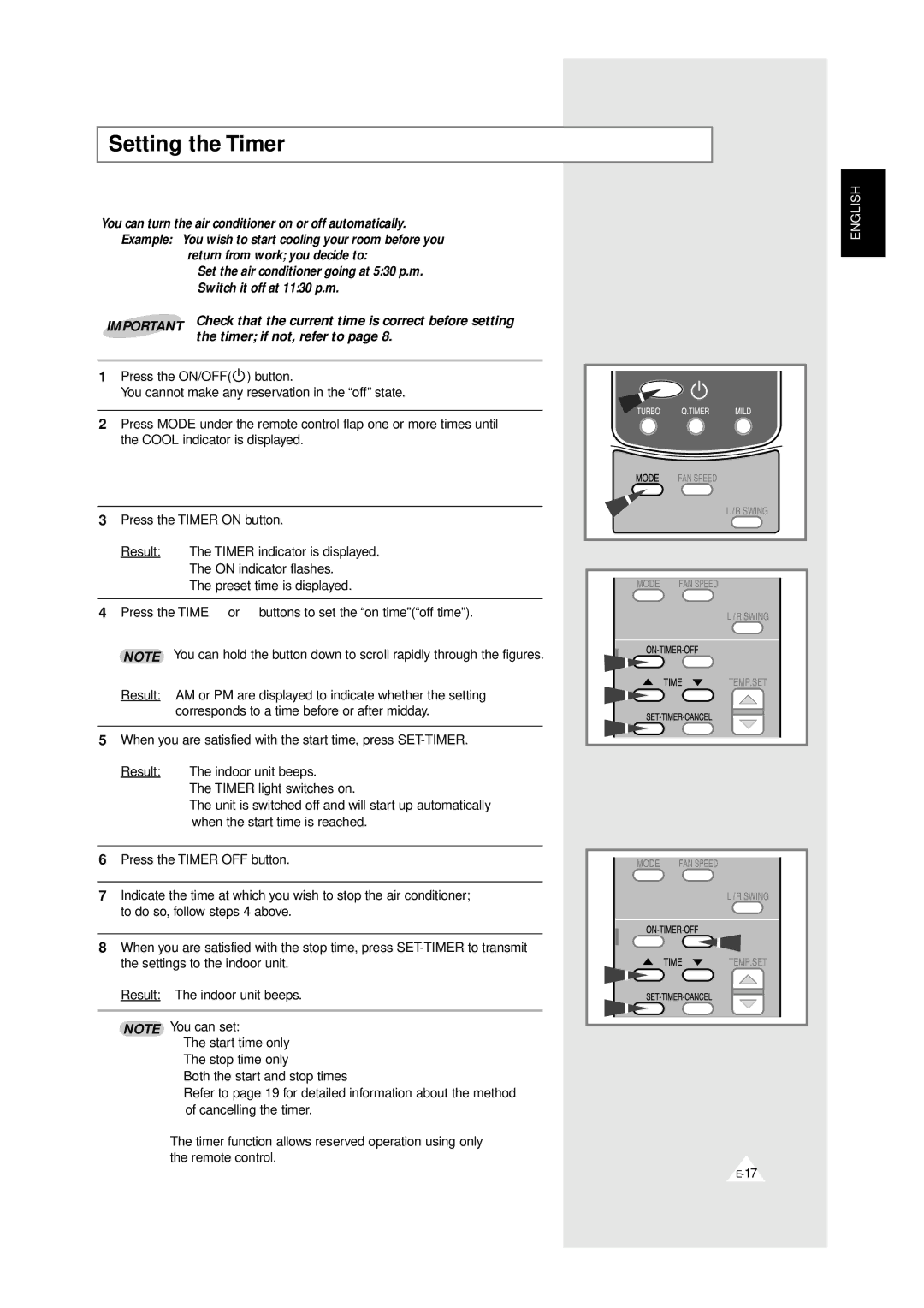 Samsung XAPH2807ER-XEP, XAPH2807ER-SEF manual Setting the Timer 