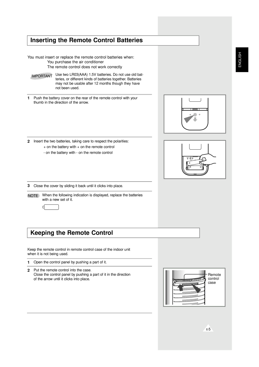 Samsung XAPH2807ER-XEP, XAPH2807ER-SEF manual Inserting the Remote Control Batteries, Keeping the Remote Control 