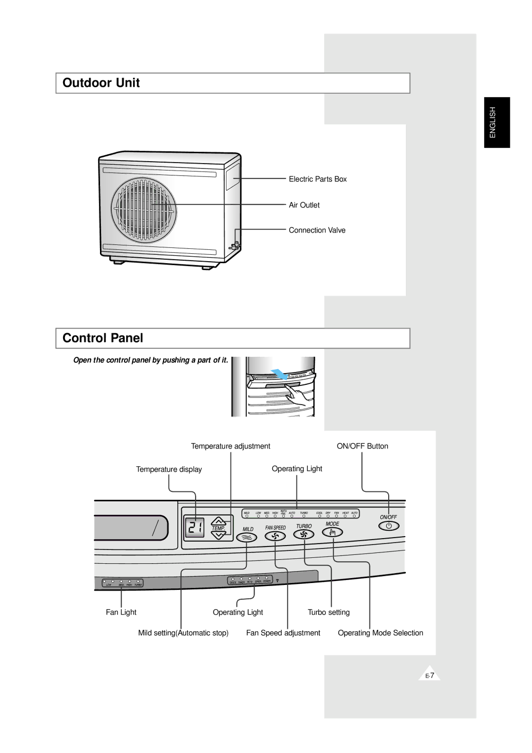 Samsung XAPH2807ER-XEP, XAPH2807ER-SEF manual Outdoor Unit, Control Panel 