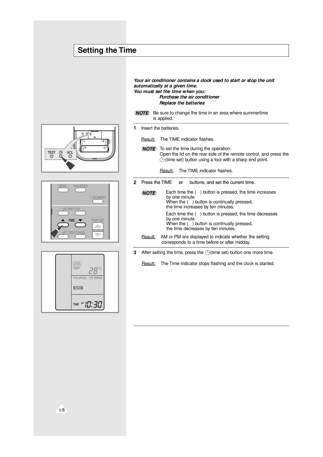 Samsung XAPH2807ER-SEF, XAPH2807ER-XEP manual Setting the Time, Press the Time or buttons, and set the current time 