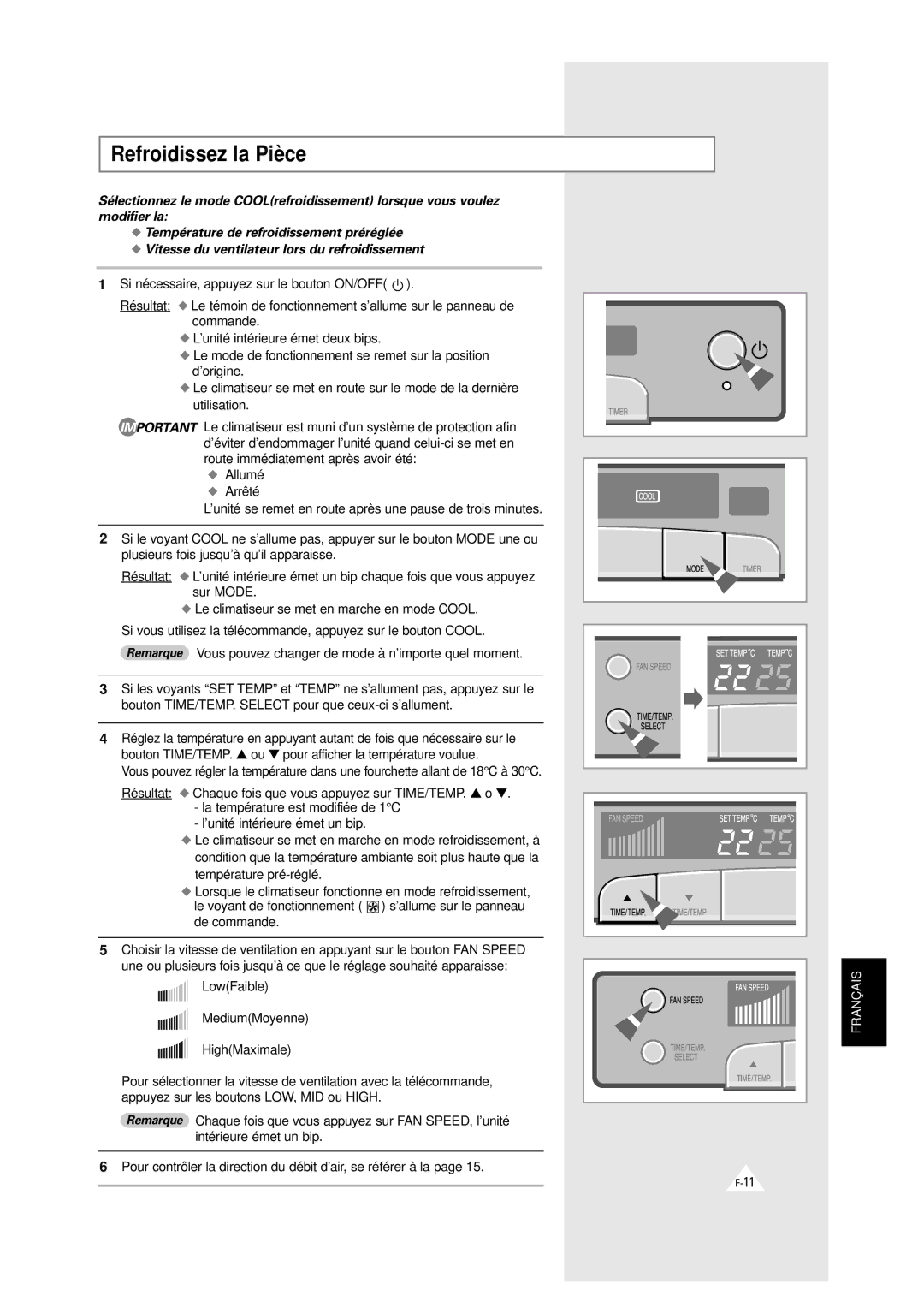 Samsung XAXH450PG0KXEP, XAXH450PG0KXEF manual Refroidissez la Pièce 