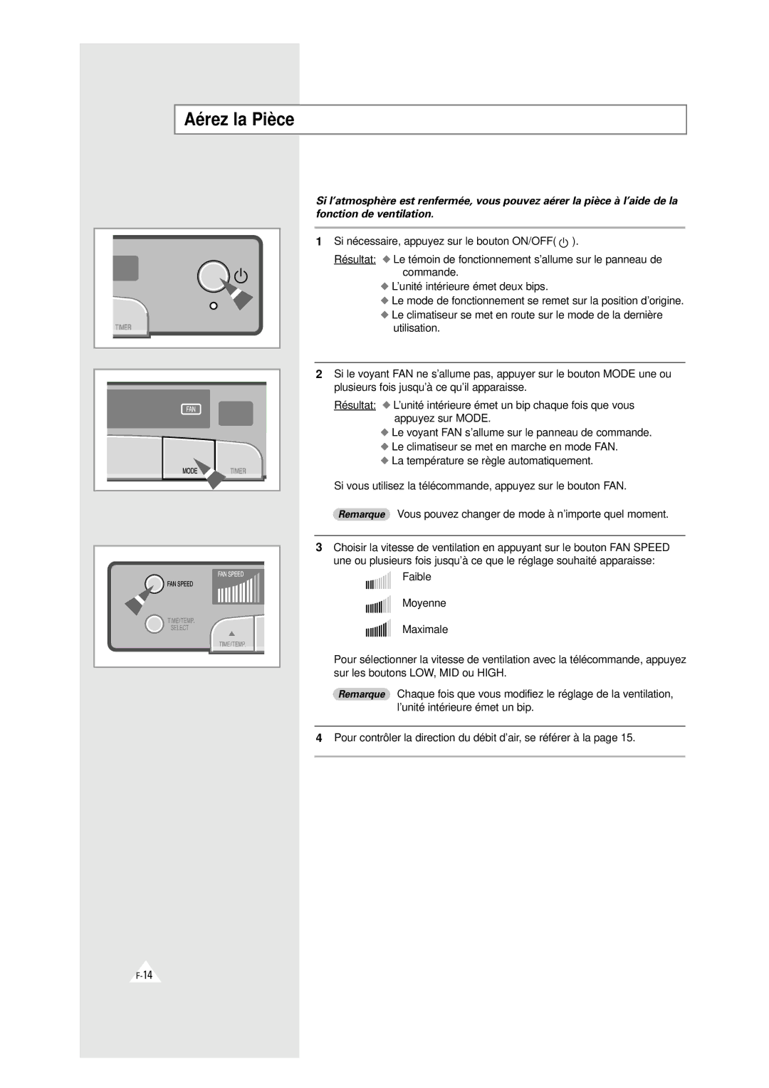 Samsung XAXH450PG0KXEF, XAXH450PG0KXEP manual Aérez la Pièce 