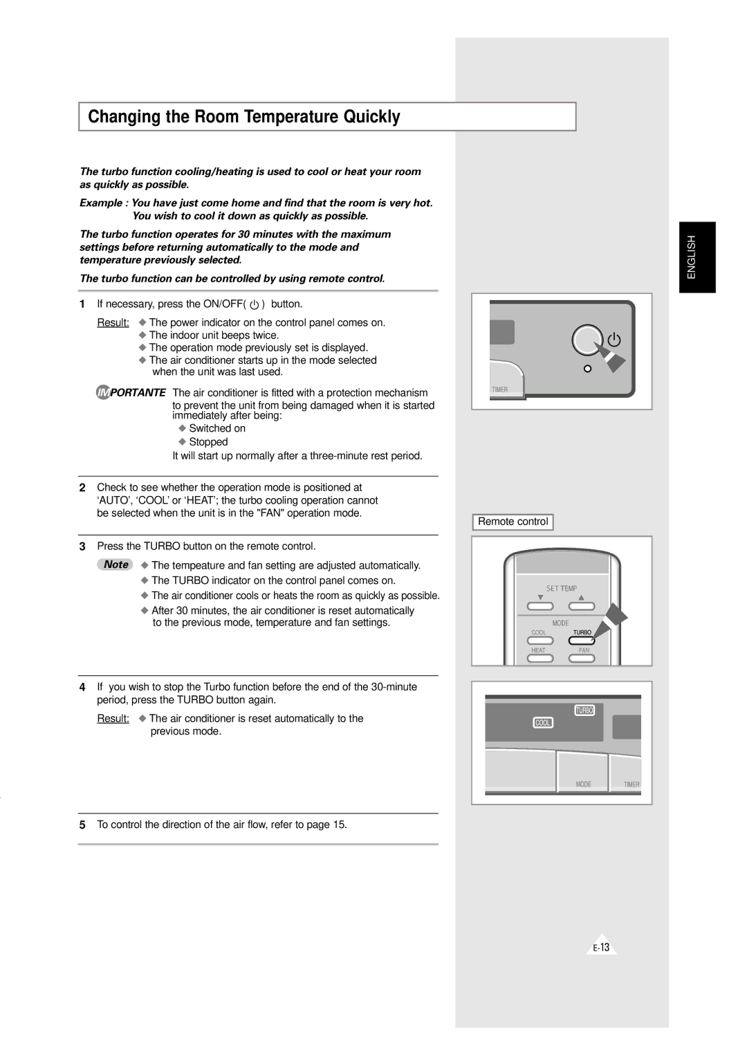 Samsung XAXH450PG0KXEP, XAXH450PG0KXEF manual Changing the Room Temperature Quickly 