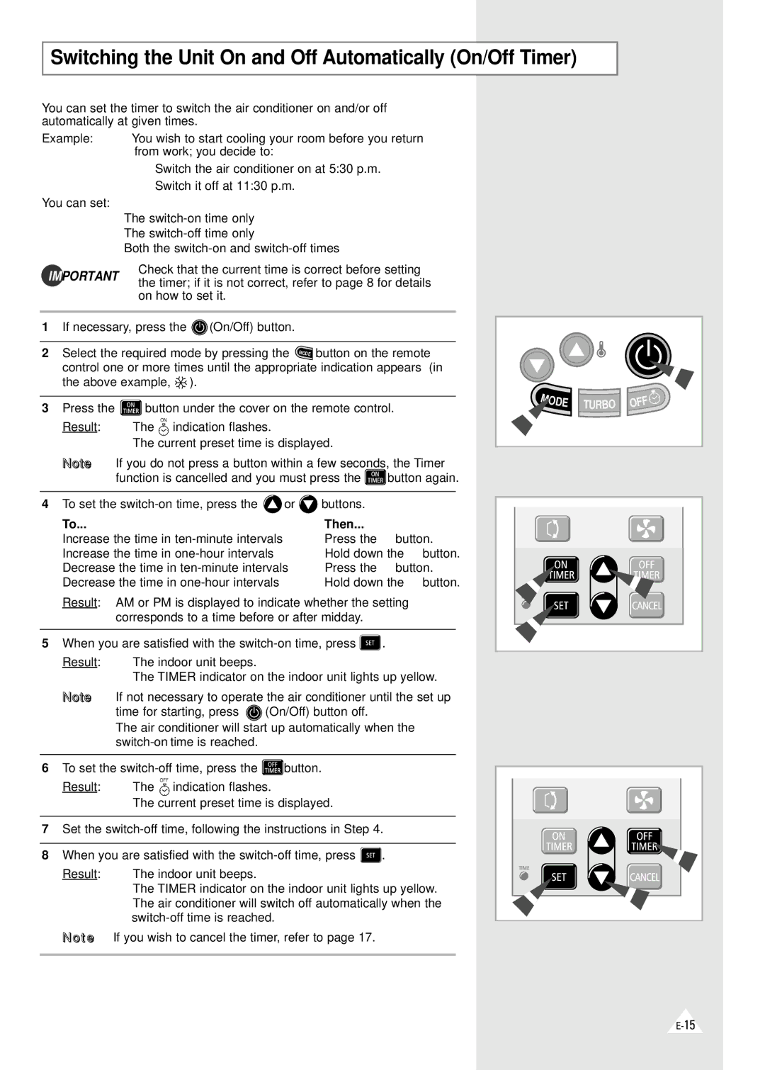 Samsung XAXM260VE0KXEC manual Switching the Unit On and Off Automatically On/Off Timer, Then 