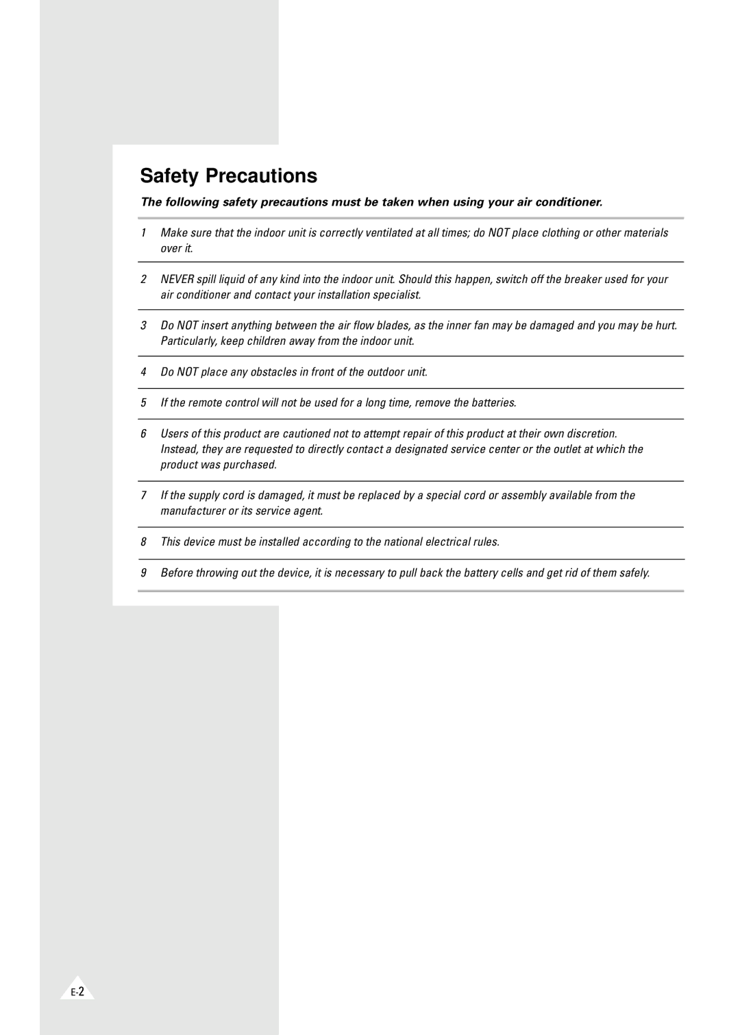 Samsung XAXM260VE0KXEC manual Safety Precautions 