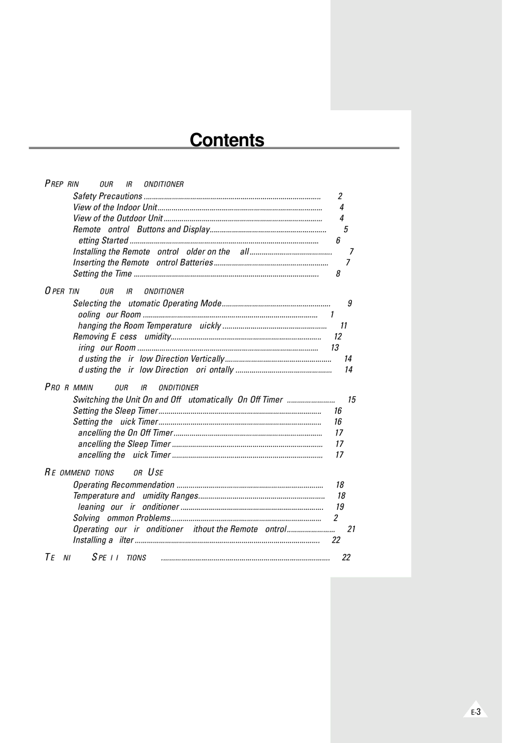 Samsung XAXM260VE0KXEC manual Contents 