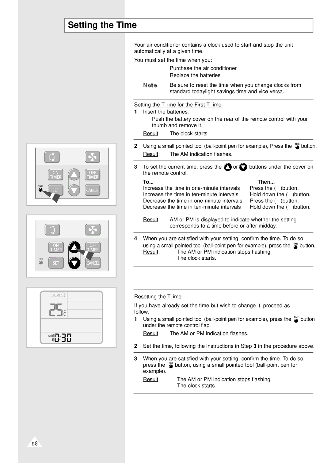 Samsung XAXM260VE0KXEC manual Setting the Time, To...Then 