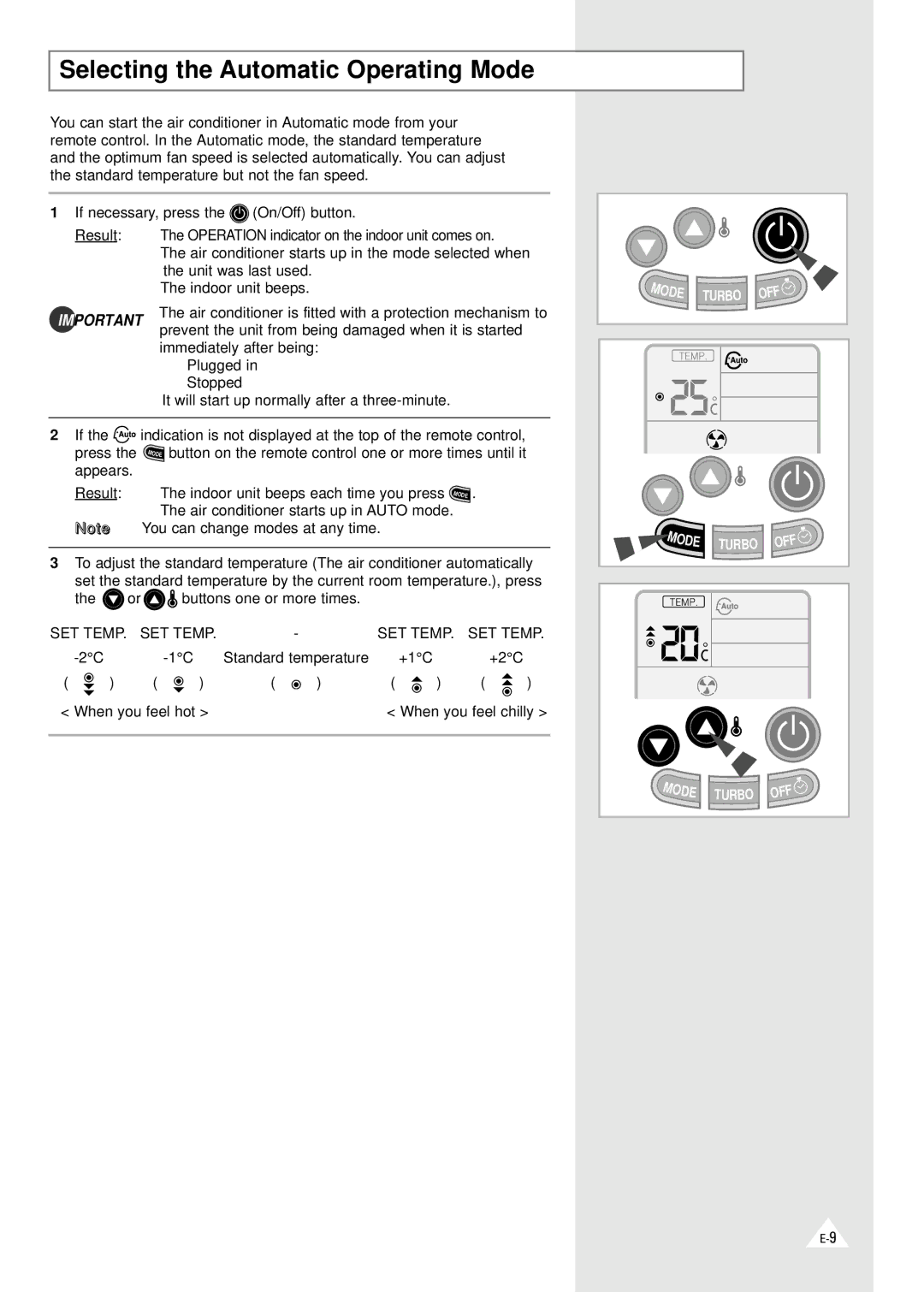 Samsung XAXM260VE0KXEC manual Selecting the Automatic Operating Mode 