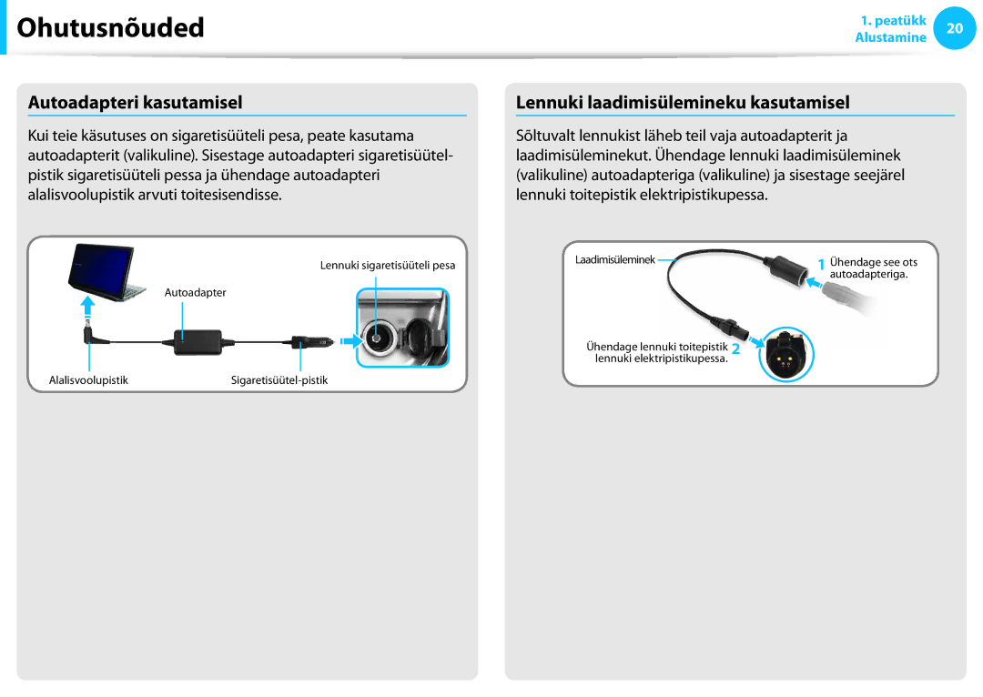 Samsung NP740U3E-X01EE, XE300TZC-K01EE, NP870Z5E-X02EE manual Autoadapteri kasutamisel, Lennuki laadimisülemineku kasutamisel 