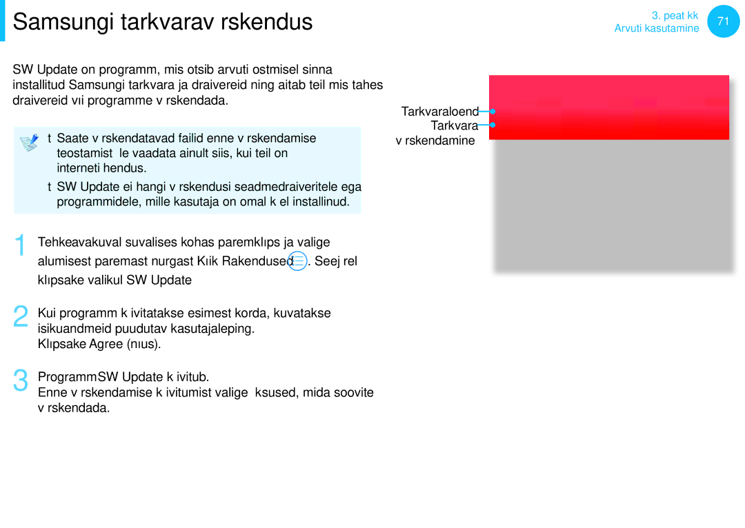 Samsung NP550P7C-T01EE Samsungi tarkvaravärskendus, Programmidele, mille kasutaja on omal käel installinud, Värskendada 