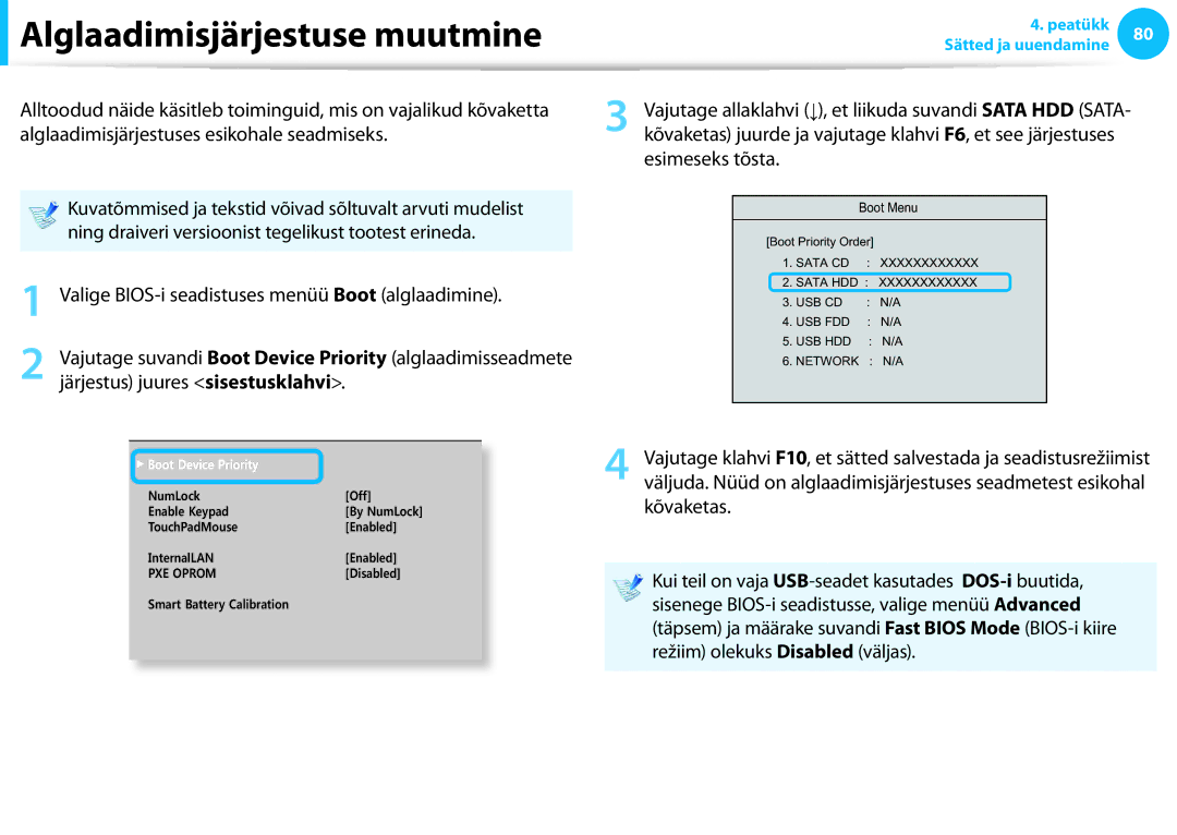 Samsung NP900X3C-A02EE Alglaadimisjärjestuse muutmine, Valige BIOS-i seadistuses menüü Boot alglaadimine, Esimeseks tõsta 