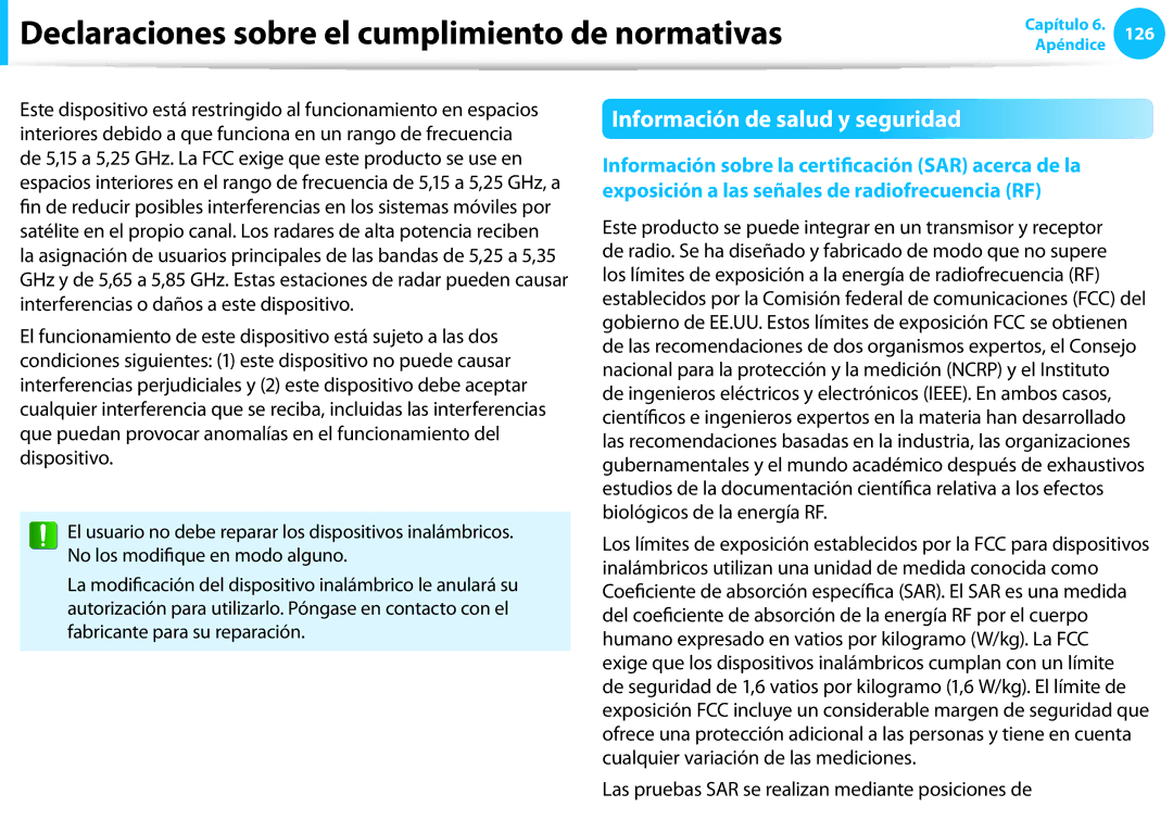 Samsung NP300E5C-U04ES manual Información de salud y seguridad, Las pruebas SAR se realizan mediante posiciones de 