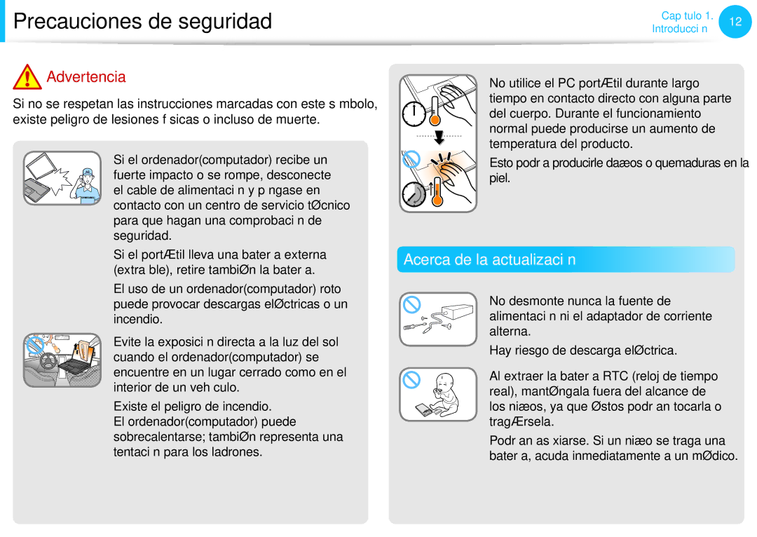 Samsung NP550P5C-S05ES, XE300TZC-K01PT Acerca de la actualización, Esto podría producirle daños o quemaduras en la piel 