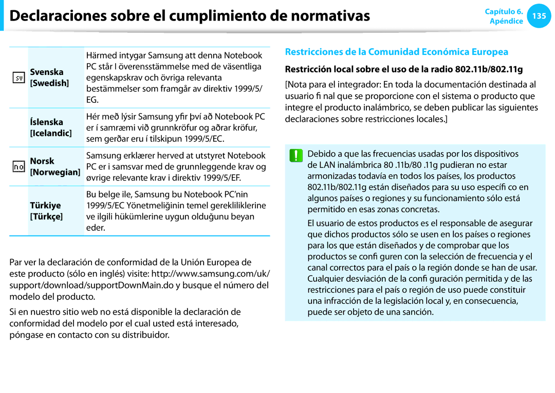 Samsung XE500T1C-G01ES manual Svenska, Egenskapskrav och övriga relevanta, Swedish, Íslenska, Icelandic, Norsk, Norwegian 