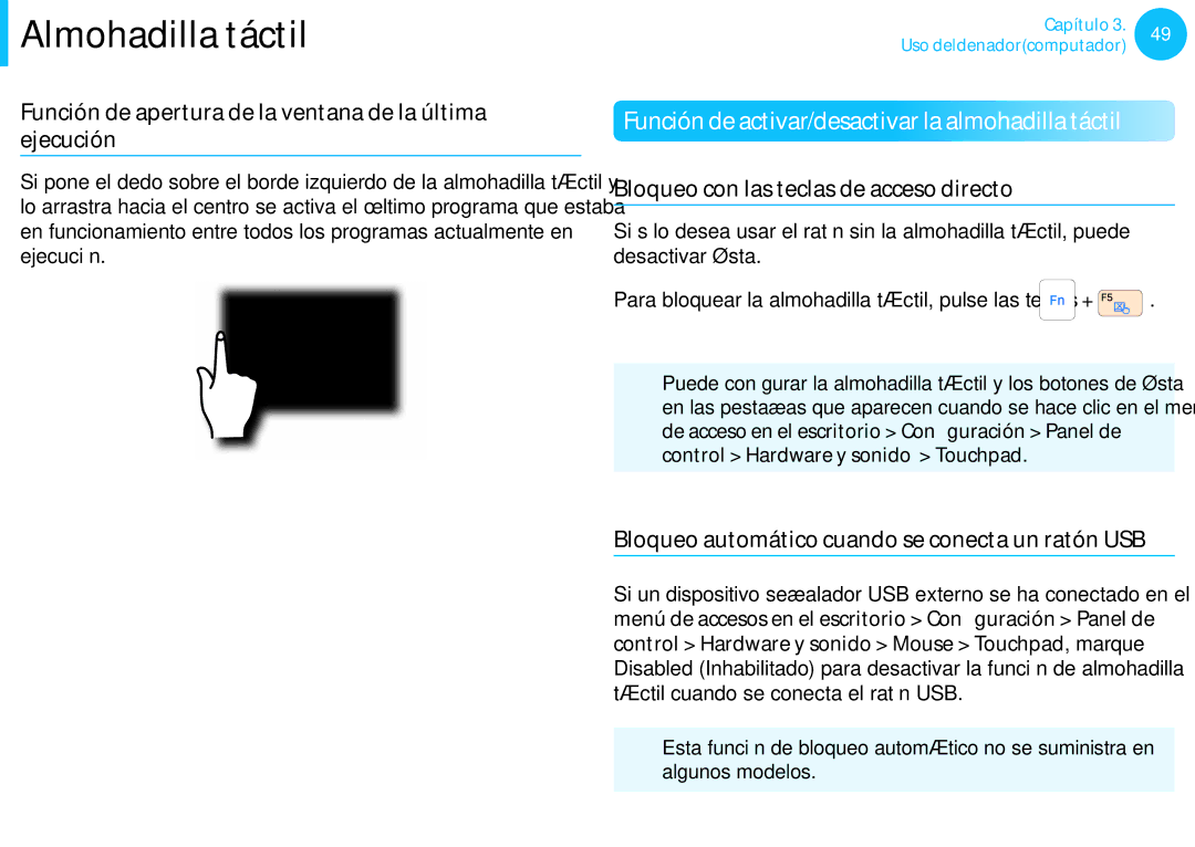 Samsung NP300E5C-U04ES Función de apertura de la ventana de la última ejecución, Bloqueo con las teclas de acceso directo 