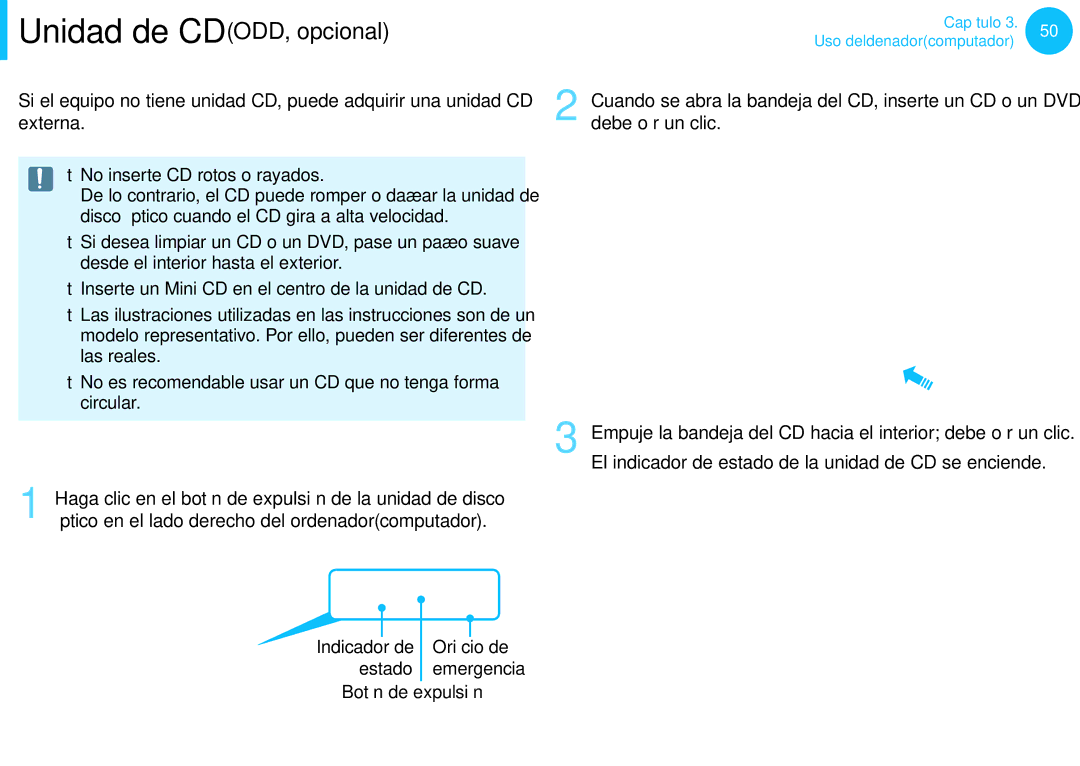 Samsung NP300E5C-U01ES, XE300TZC-K01PT, NP905S3G-K02PT manual Introducción y expulsión de un CD, Estado, Botón de Expulsión 