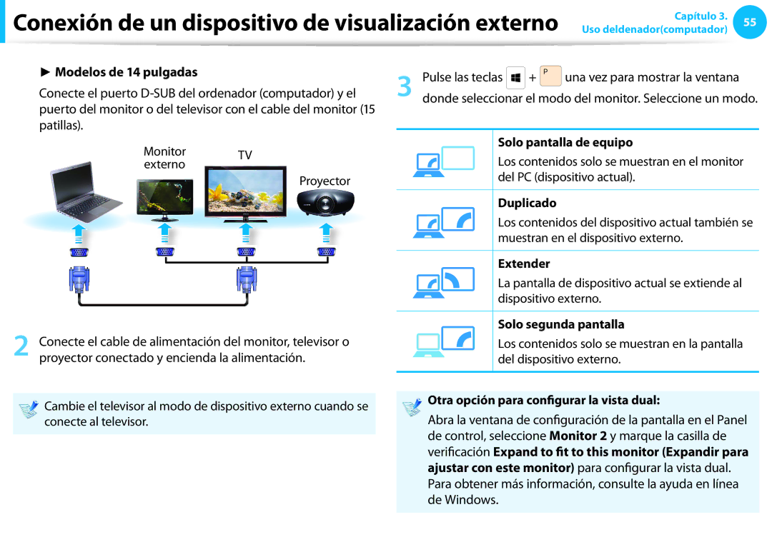 Samsung NP450R5E-X04ES, XE300TZC-K01PT, NP905S3G-K02PT, NP905S3G-K01AE Conexión de un dispositivo de visualización externo 