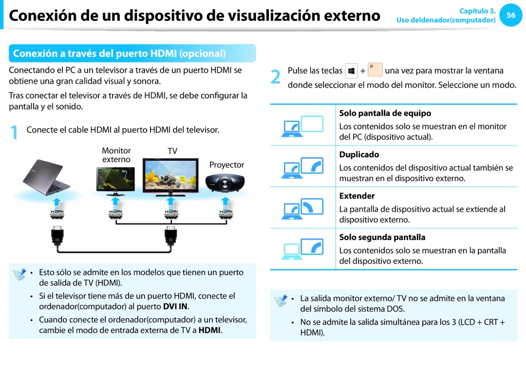 Samsung NP470R5E-X01ES Conexión a través del puerto Hdmi opcional, Conecte el cable Hdmi al puerto Hdmi del televisor 