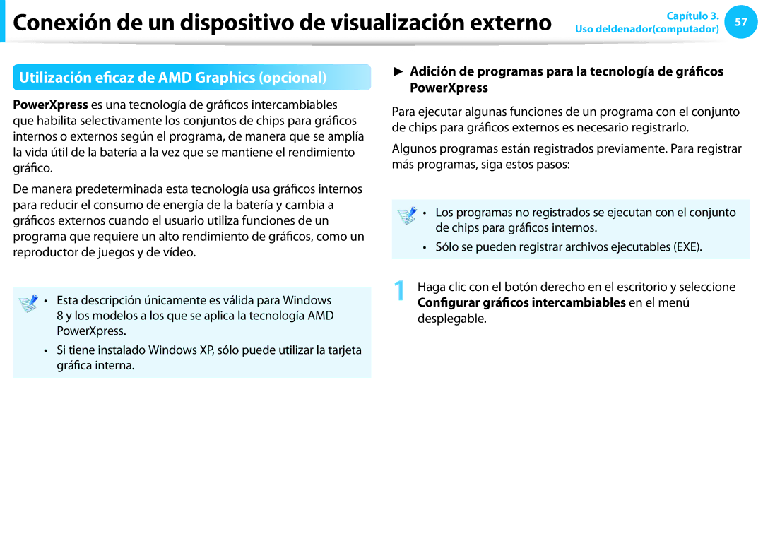 Samsung XE700T1C-A05ES manual Utilización eficaz de AMD Graphics opcional, De chips para gráficos internos, Desplegable 