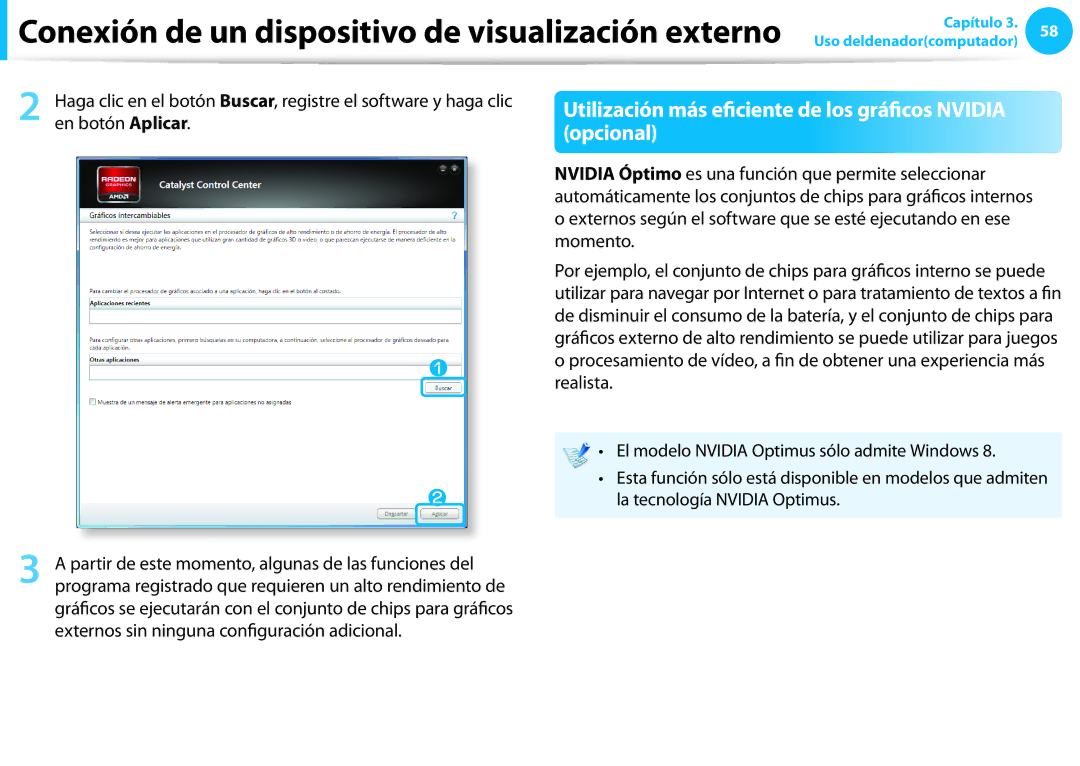 Samsung XE500T1C-G01ES, XE300TZC-K01PT, NP905S3G-K02PT manual Utilización más eficiente de los gráficos Nvidia opcional 