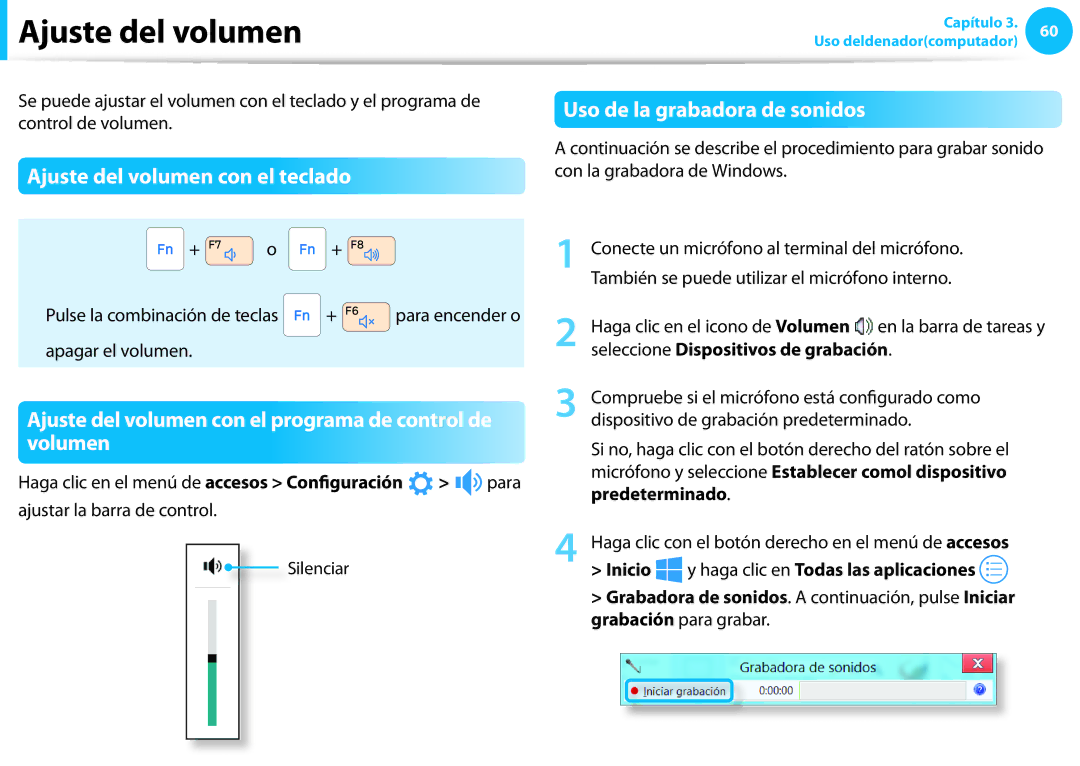 Samsung XE500T1C-A06ES Ajuste del volumen con el teclado, Ajuste del volumen con el programa de control de volumen 