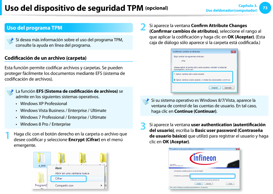 Samsung NP300E5A-S05ES, XE300TZC-K01PT, NP905S3G-K02PT manual Uso del programa TPM, Codificación de un archivo carpeta 