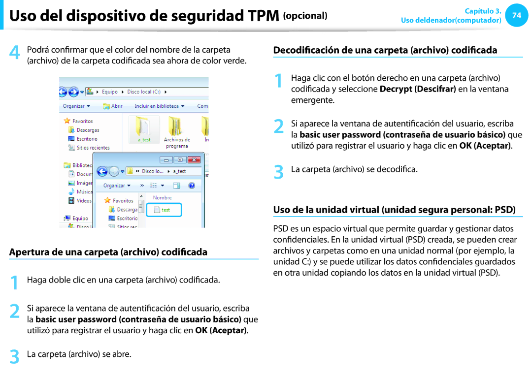Samsung XE700T1C-A02ES manual Decodificación de una carpeta archivo codificada, Apertura de una carpeta archivo codificada 