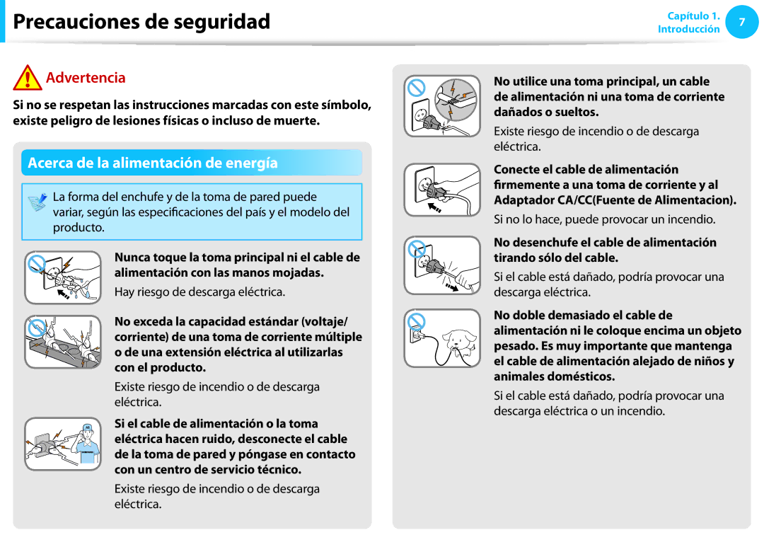 Samsung NP270E5E-X01ES, XE300TZC-K01PT manual Acerca de la alimentación de energía, Con un centro de servicio técnico 