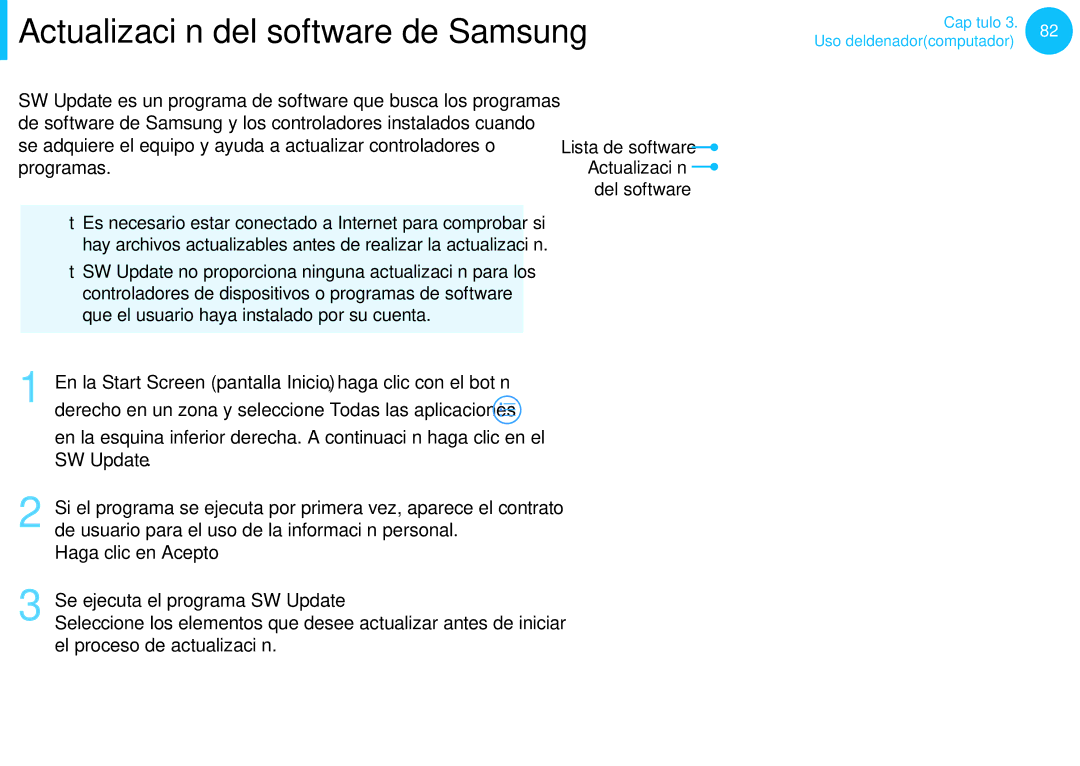 Samsung NP270E5E-X03ES Actualización del software de Samsung, SW Update, De usuario para el uso de la información personal 