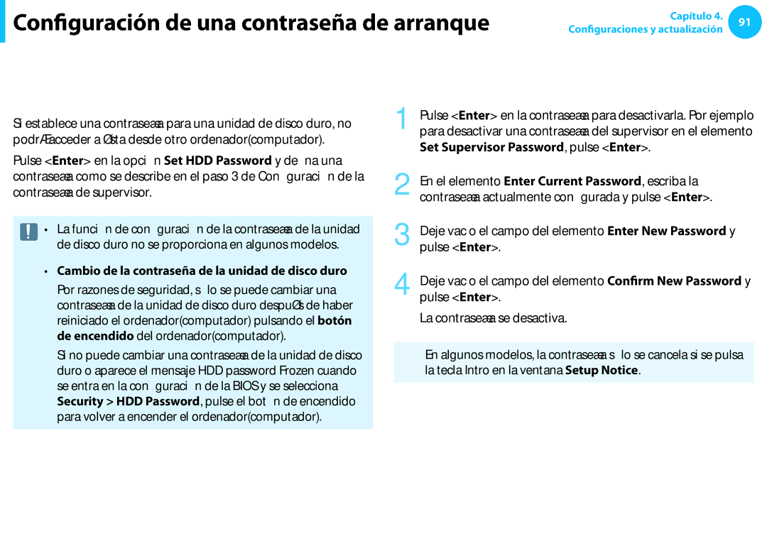 Samsung NP300E5C-A02ES, XE300TZC-K01PT Desactivación de la contraseña, Cambio de la contraseña de la unidad de disco duro 