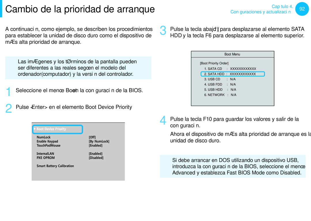 Samsung NP300E5A-S0LES Cambio de la prioridad de arranque, Continuación, como ejemplo, se describen los procedimientos 