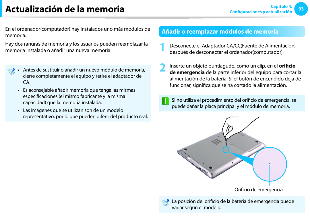 Samsung XE700T1C-G01ES, XE300TZC-K01PT, NP905S3G-K02PT Actualización de la memoria, Añadir o reemplazar módulos de memoria 