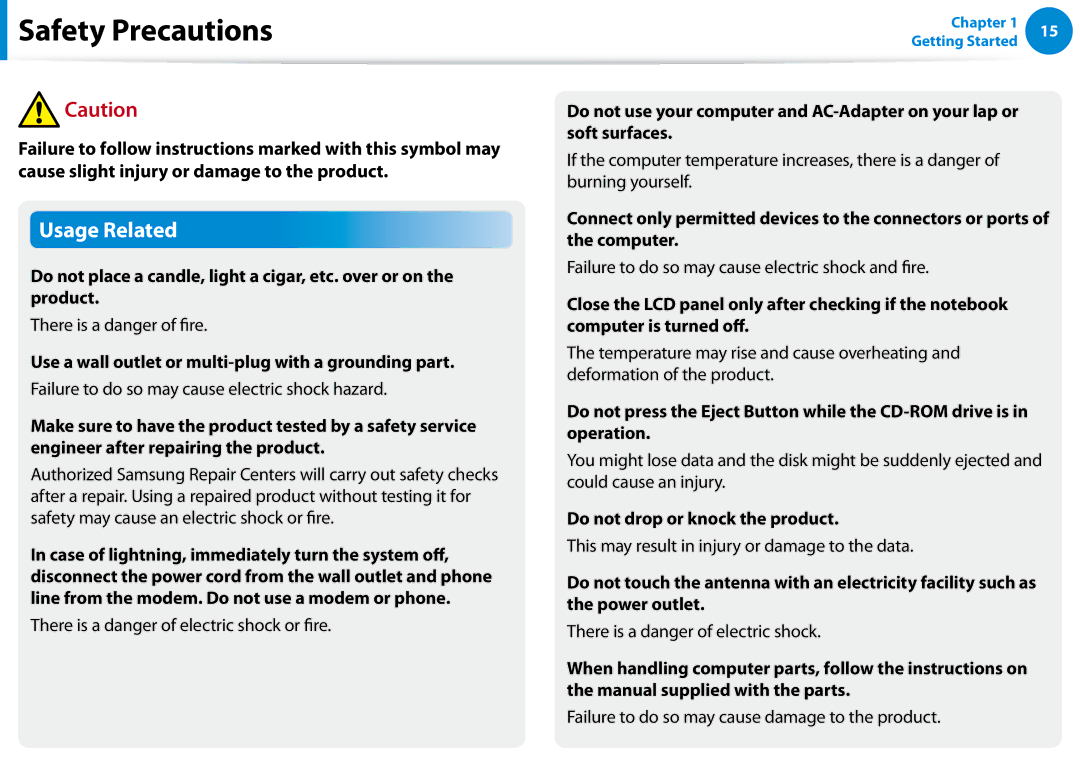 Samsung XE300TZCK01US user manual Use a wall outlet or multi-plug with a grounding part, Do not drop or knock the product 