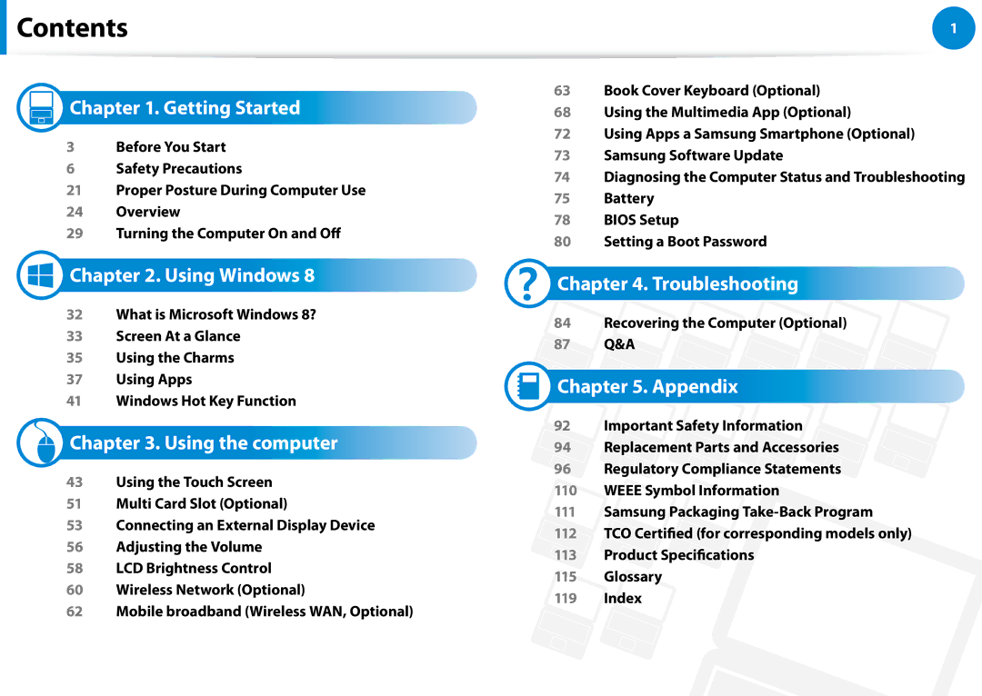 Samsung XE300TZCK01US user manual Contents 