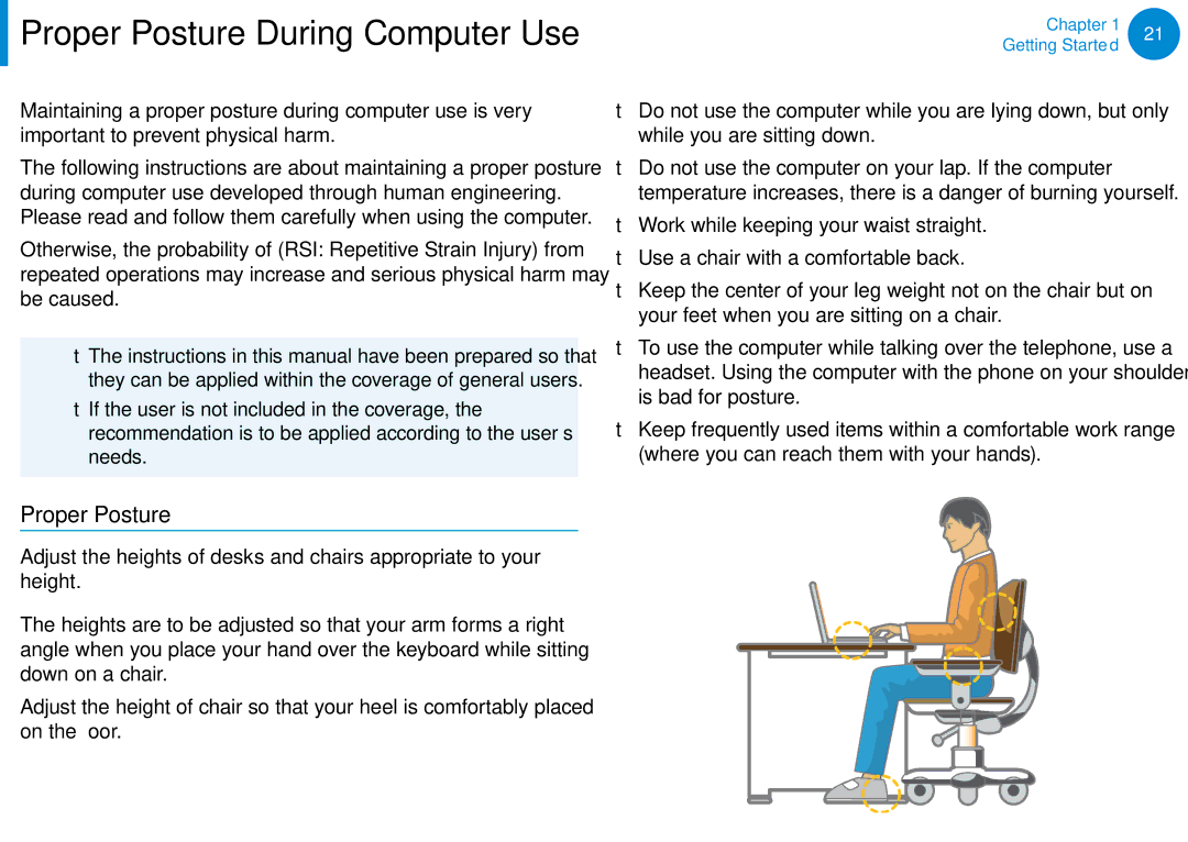 Samsung XE300TZCK01US user manual Proper Posture During Computer Use 