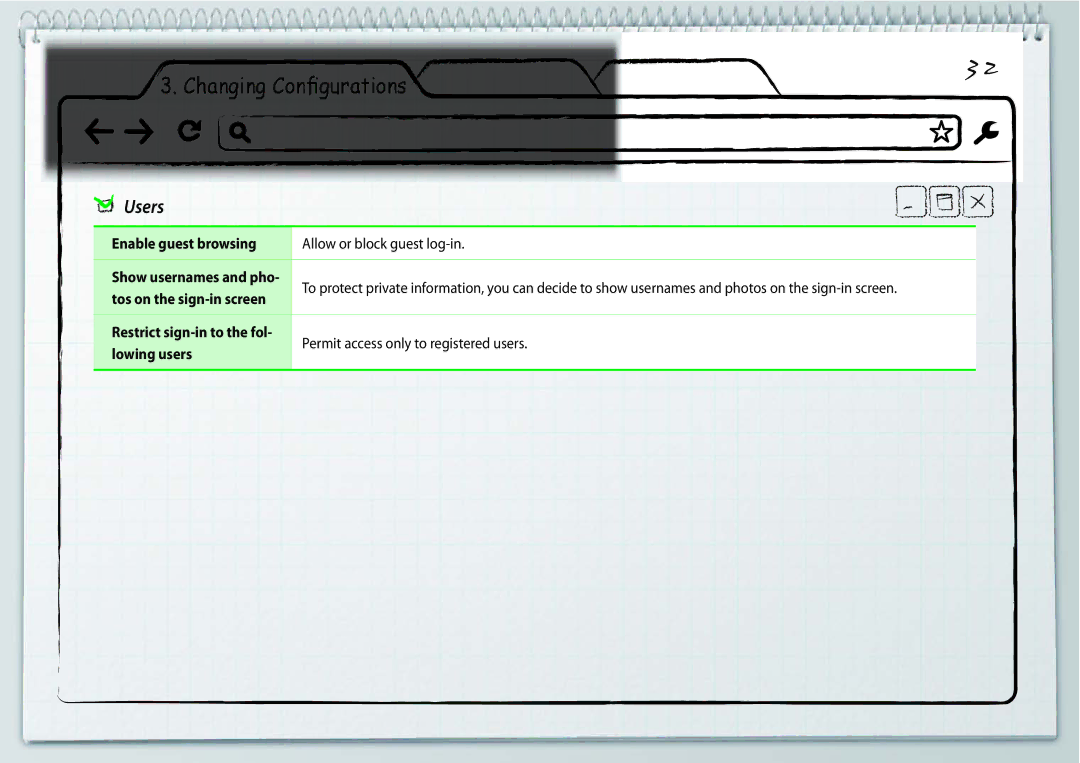 Samsung XE500C21-AZ2IT Users, Enable guest browsing Allow or block guest log-in, Permit access only to registered users 