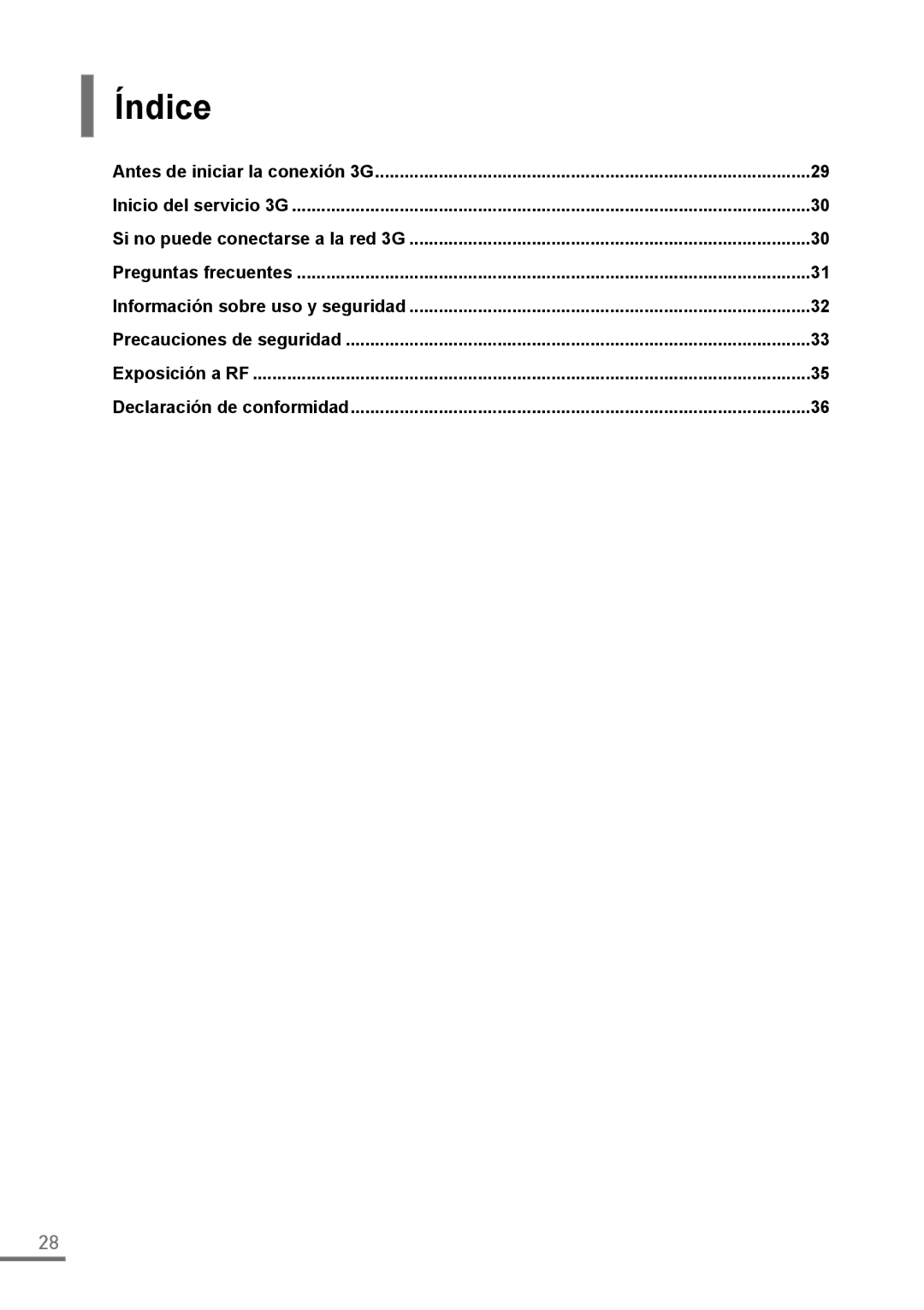 Samsung XE500C21-H02FR, XE500C21-H01DE, XE500C21-A03DE Índice, Antes de iniciar la conexión 3G, Declaración de conformidad 