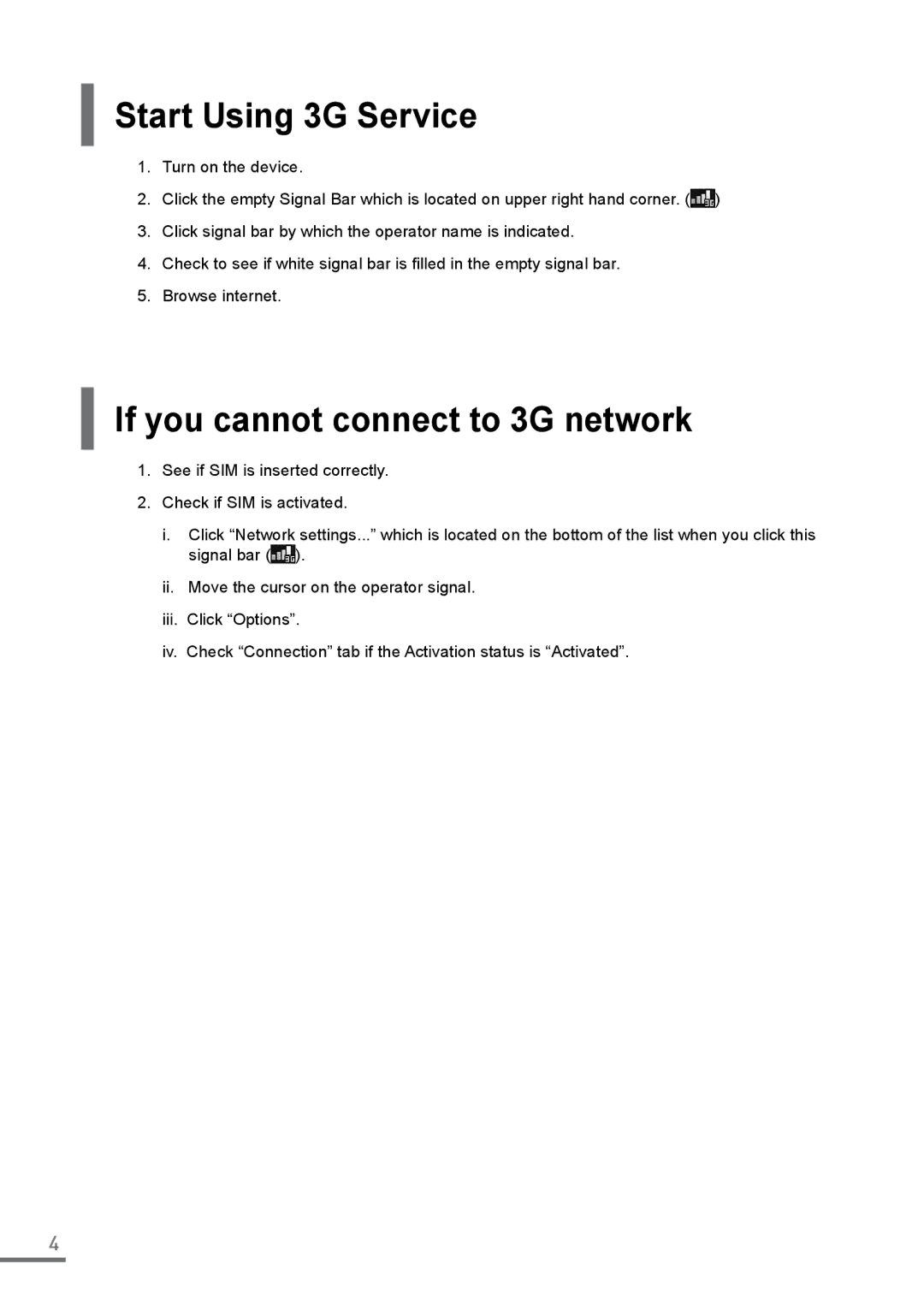 Samsung XE500C21-AZ2DE, XE500C21-H01DE, XE500C21-A03DE manual Start Using 3G Service, If you cannot connect to 3G network 