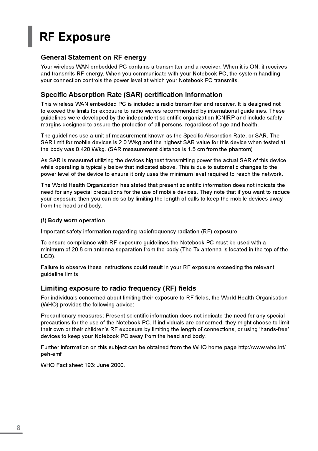 Samsung XE500C21-H02FR RF Exposure, General Statement on RF energy, Specific Absorption Rate SAR certification information 