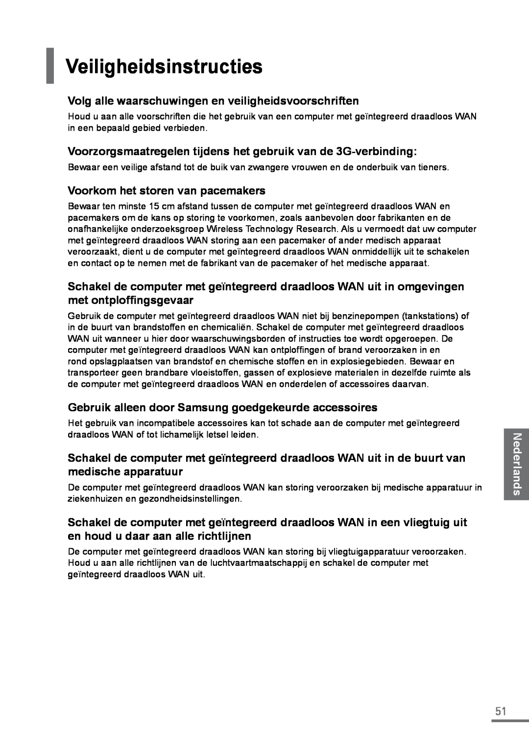 Samsung XE500C21-HZ2IT manual Veiligheidsinstructies, Volg alle waarschuwingen en veiligheidsvoorschriften, Nederlands 