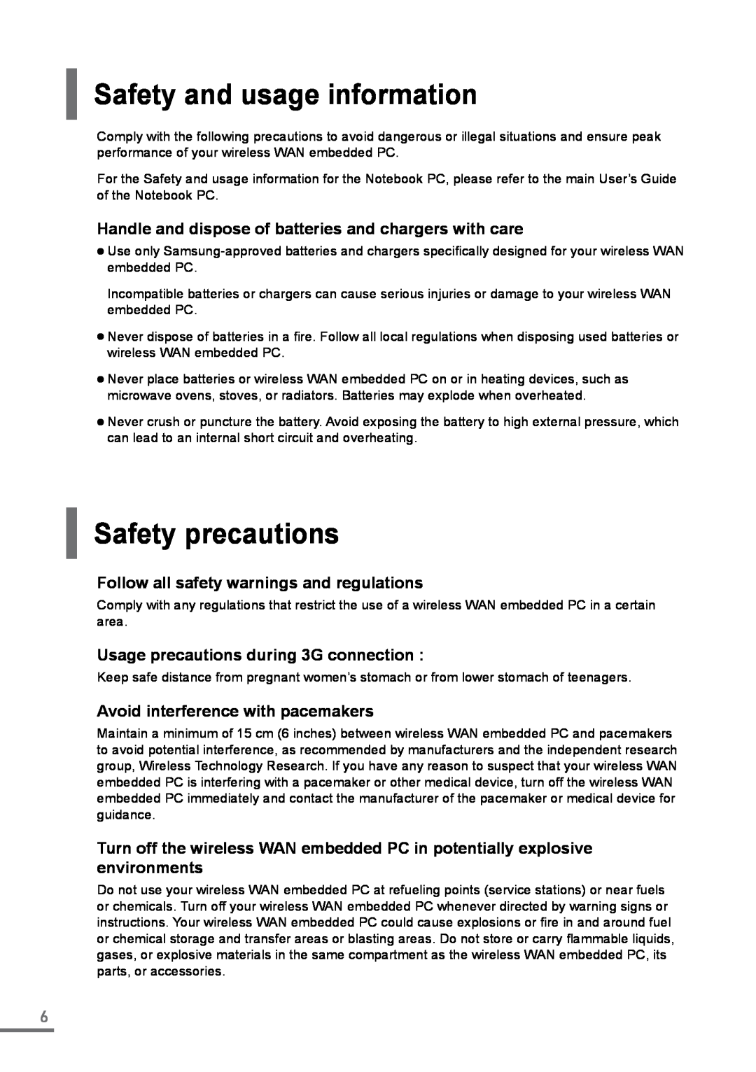 Samsung XE500C21-AZ2FR manual Safety and usage information, Safety precautions, Follow all safety warnings and regulations 
