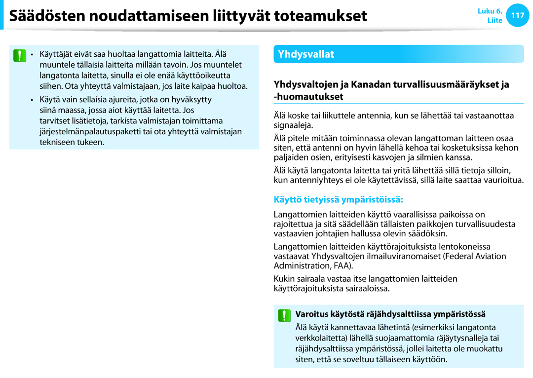 Samsung NP540U3C-A03SE, XE500T1C-A01AE, NP530U3C-A0DSE manual Yhdysvallat, Varoitus käytöstä räjähdysalttiissa ympäristössä 