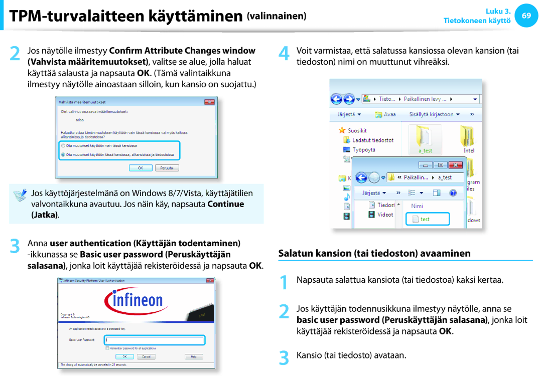 Samsung NP535U3C-K01SE Salatun kansion tai tiedoston avaaminen, Jos näytölle ilmestyy Confirm Attribute Changes window 