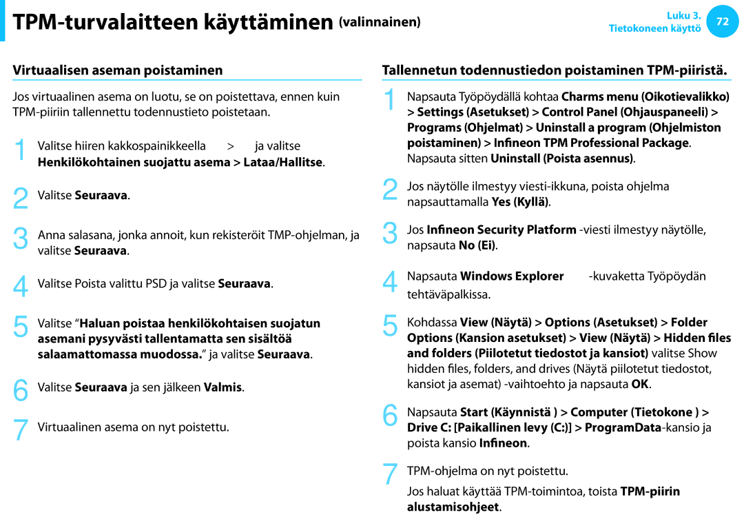 Samsung NP700Z5C-S02SE, XE500T1C-A01AE Virtuaalisen aseman poistaminen, Henkilökohtainen suojattu asema Lataa/Hallitse 