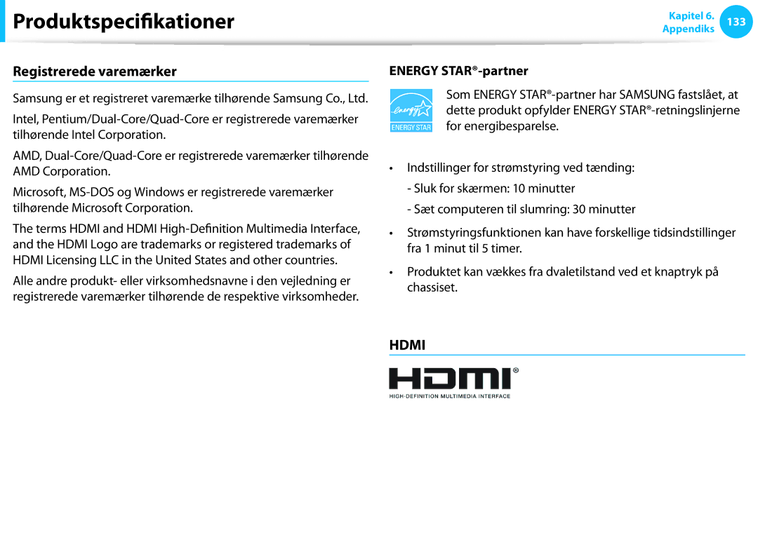 Samsung NP355V5C-S0ESE, XE500T1C-A01AE, NP530U3C-A0DSE, NP530U3C-A0HSE manual Registrerede varemærker, Energy STAR-partner 