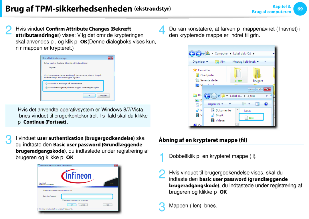 Samsung NP535U3C-K01SE, XE500T1C-A01AE Åbning af en krypteret mappe fil, Hvis vinduet Confirm Attribute Changes Bekræft 