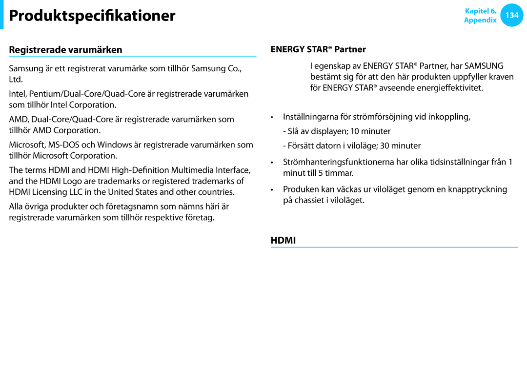 Samsung NP730U3E-S03SE, XE500T1C-A01AE, NP530U3C-A0DSE, NP530U3C-A0HSE manual Registrerade varumärken, Energy Star Partner 