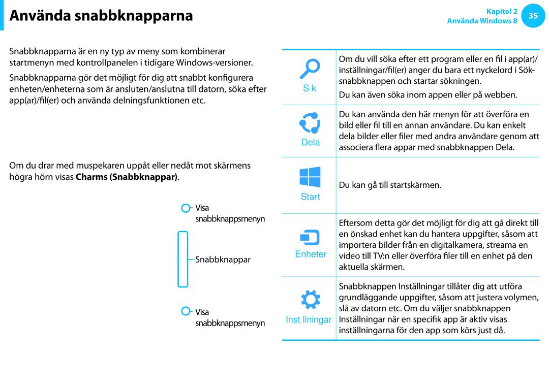 Samsung NP700G7C-S01SE, XE500T1C-A01AE, NP530U3C-A0DSE, NP530U3C-A0HSE manual Använda snabbknapparna, Aktivera snabbknappar 